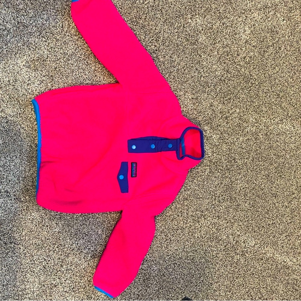 Bright Pink Fleece Pullover with Blue Accents